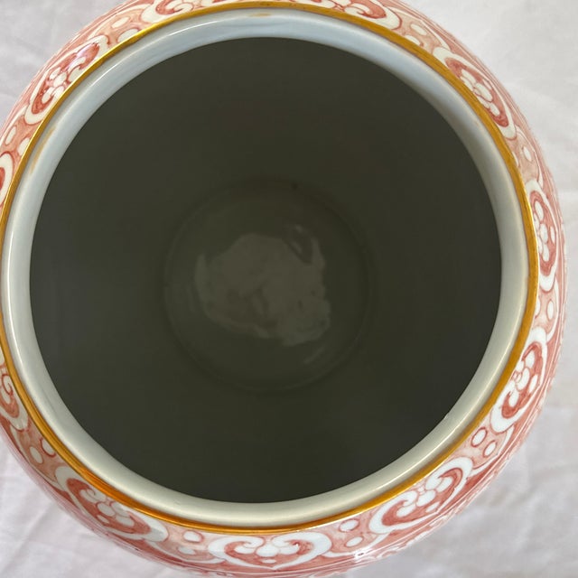 Hand Painted Vase From Thailand With 24k Gold Trim Work Coral Color Flowers For Sale In Los Angeles - Image 6 of 6