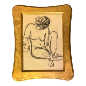 1940’s Original Abstract Matisse Style Female Nude Charcoal Study Drawing Gilt Wood Frame