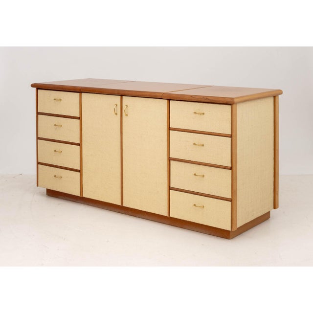 Gabriella Crespi Style Vintage Wicker and Walnut Tv Cabinet For Sale - Image 9 of 12
