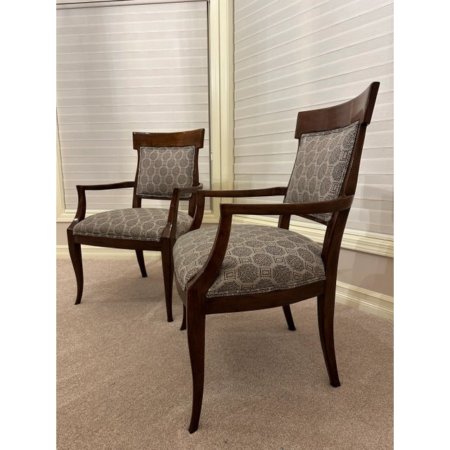 Pair of Upholstered Guy Chaddock & Co. Hand Distressed Solid Wood Accent Arm Chairs For Sale - Image 11 of 12