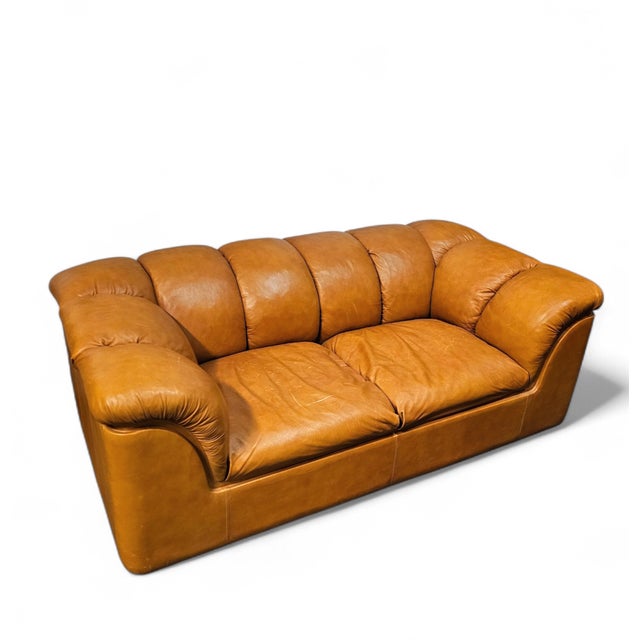 Animal Skin Italian Cocker 2-Seater Sofa in Cognac Leather by Franco Bresciani for Poltrona Frau, 1970s For Sale - Image 7 of 12
