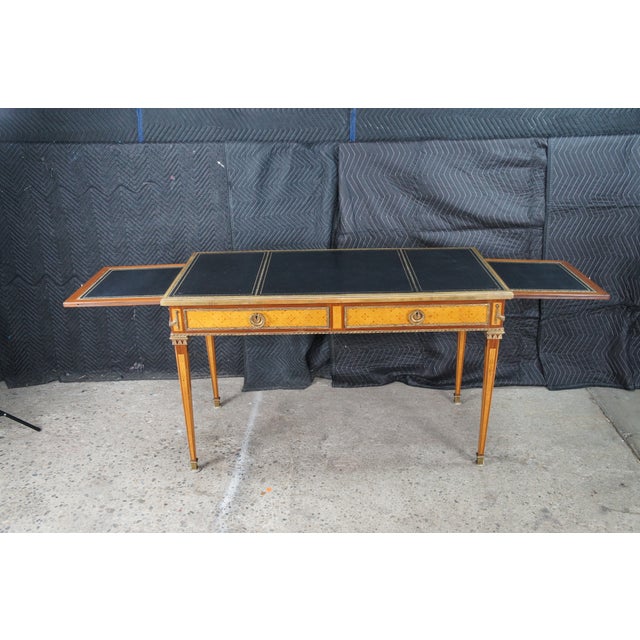 Antique French Louis XVI Kingwood Marquetry Leather Top Bureau Plat Writing Desk For Sale - Image 6 of 17
