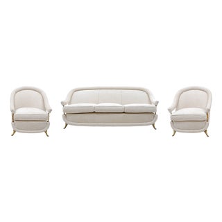 French Art Deco Sofa and Lounge Chairs, 1950s, Set of 3 For Sale