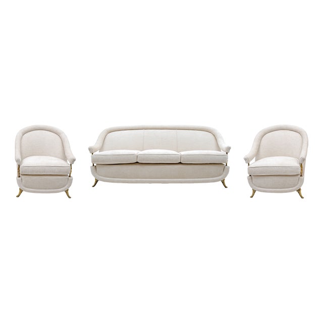 French Art Deco Sofa and Lounge Chairs, 1950s, Set of 3 For Sale