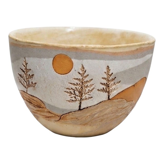 Brigita Ojai Studio Pottery Bowl Signed Handmade Ceramic Sgraffito Art California For Sale
