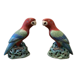 Antique Pair of Chinese Porcelain Birds