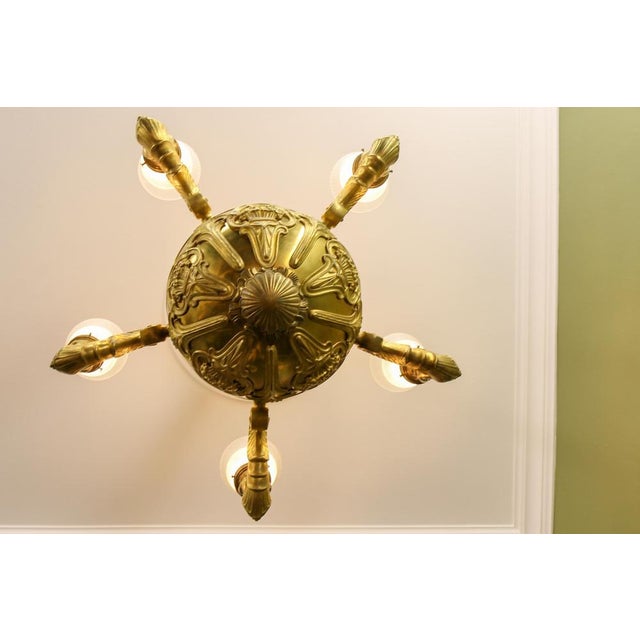 Art Deco Bronze and Frosted Glass Chandelier, 1920 For Sale - Image 11 of 18