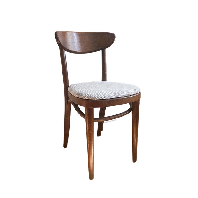 1960s Thonet Bentwood Banana Side Chair Houndstooth Upholstery, Dark Stain For Sale