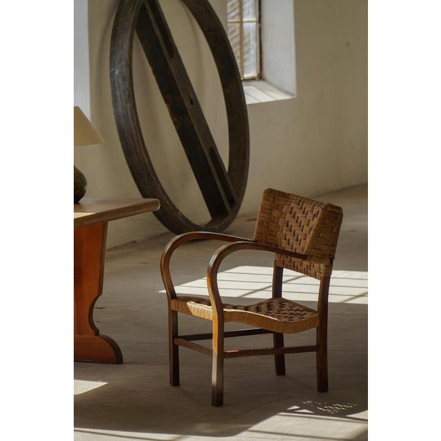 Gold Mid-Century Modern Armchair in Beech and Rope by Erich Dieckmann, 1940s For Sale - Image 8 of 18