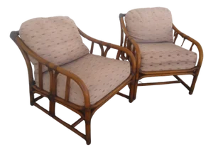 Late 20th Century Rare Pair of Ficks Reed Bamboo Boho Chic Lounge Chairs