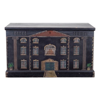 19th C. English Georgian Painted Pine Blanket Chest Manor Façade For Sale