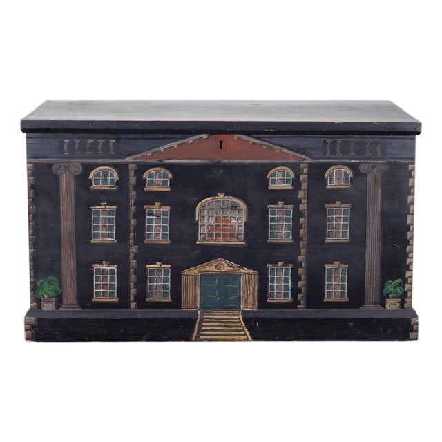 19th C. English Georgian Painted Pine Blanket Chest Manor Façade For Sale