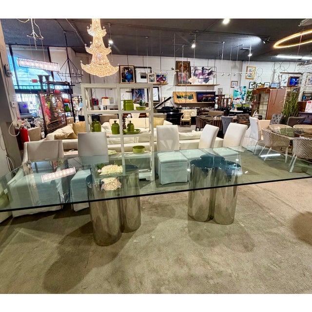Mid-Century Modern Attributed to Curtis Jeré Trefoil Dining Table With Glass Top For Sale - Image 3 of 7