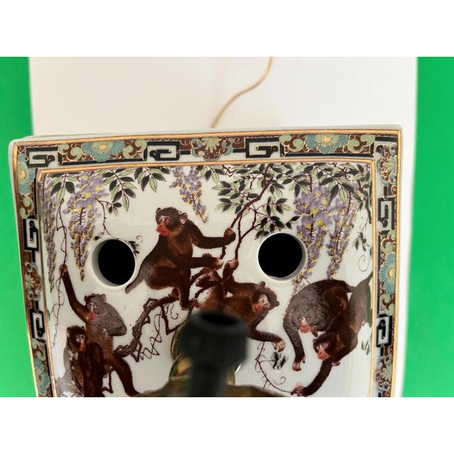 1950s Porcelain Monkeys Lamp & Shade For Sale - Image 17 of 18