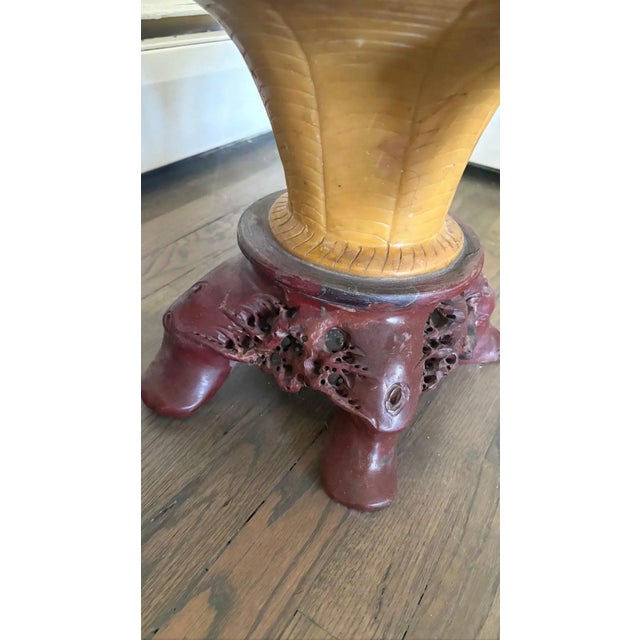 Yellow Monumental 31-Inch Chinese Hand-Carved Soapstone Basket of Abundance Sculpture For Sale - Image 8 of 13