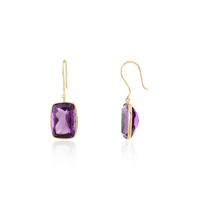 Art Deco Cushion Cut Amethyst Gemstone Dangle Earrings by VRJewels- 2 Pieces For Sale - Image 3 of 6