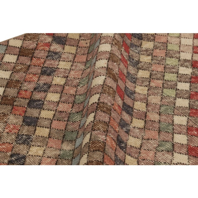 Textile Vintage Distressed Runner Rug, Polychromatic Diamond Pattern - Rug & Kilim For Sale - Image 7 of 8