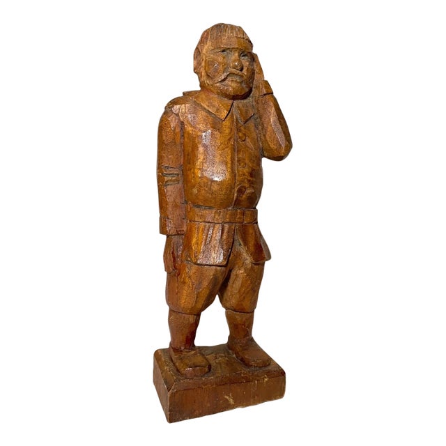Antique 1800's Folk Art Hand Carved Wood Figural Man Sculpture Statue Figure For Sale