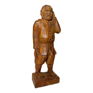 Antique 1800's Folk Art Hand Carved Wood Figural Man Sculpture Statue Figure