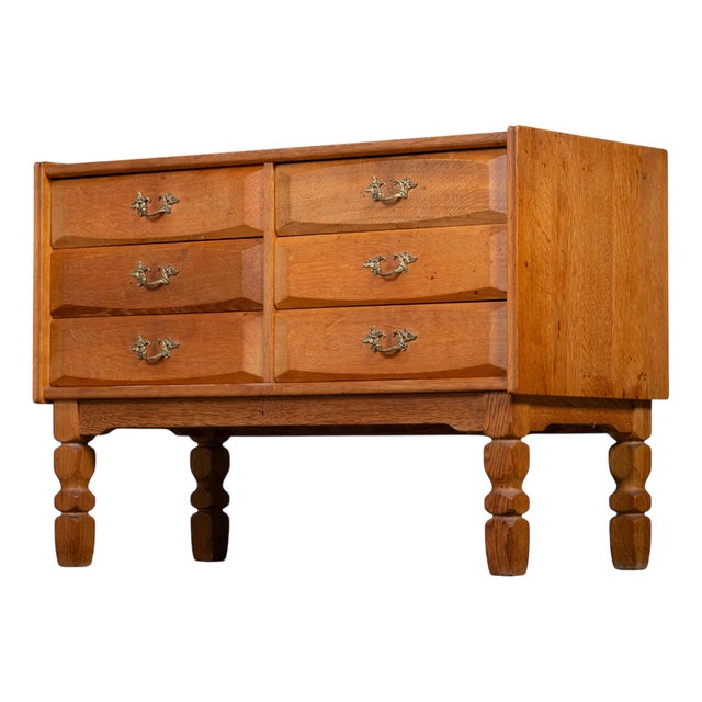 Brutalist Oak Chest of Drawers by Henning Kjærnulf, 1970s For Sale