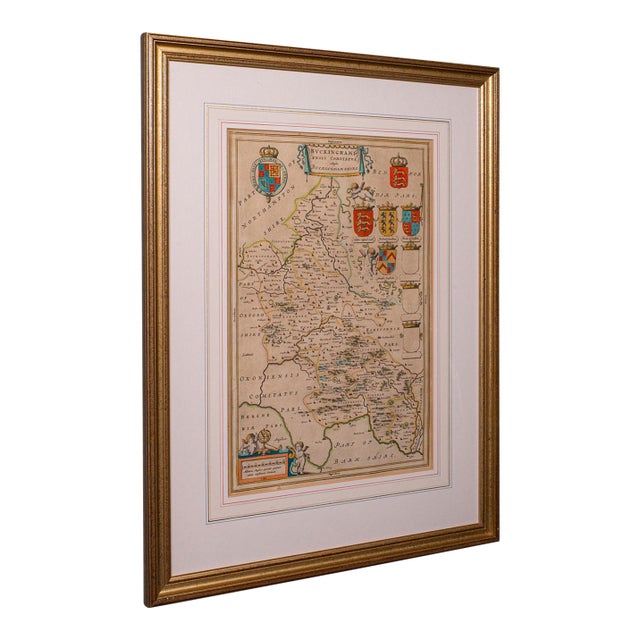 Antique Buckinghamshire Map, English, Framed 17th Century County Cartography For Sale