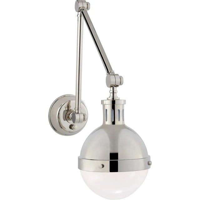 Hicks Library Light in Polished Nickel with White Glass Designer: Thomas O'Brien Height: 17.75" Extension: 16.75" - 30"...