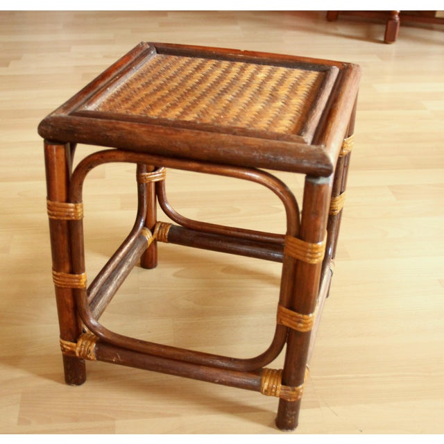 Handmade Rattan, Bamboo and Wooden Plant Stand - Vintage | Chairish