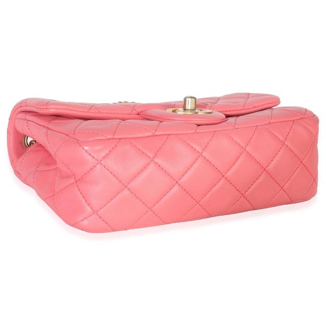 Pink Quilted Lambskin Pearl Crush Mini Rectangular Flap Bag For Sale In New York - Image 6 of 9