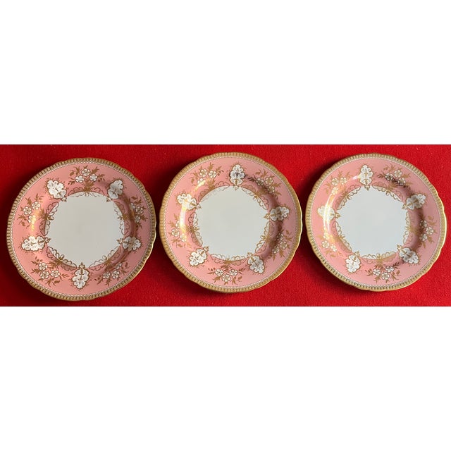 Ceramic Aynsley Pink & Gold Foliage English Bone China Porcelain 8 3/8" Plates - Set of 12 For Sale - Image 7 of 11