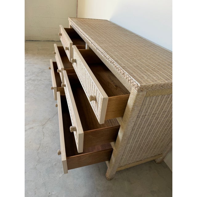 1970s Vintage Henry Link Coastal Woven Wicker Six-Drawer Dresser For Sale - Image 5 of 13