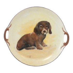 Vintage Hand-Painted Dachshund Porcelain Handled Tray – Signed C. 1940s