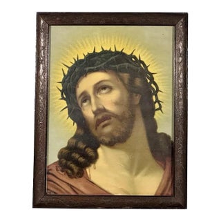Antique Framed Chromolithograph Ecce Homo Crown of Thorns after Fridolin Leiber For Sale