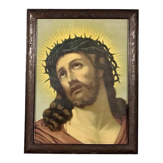 Antique Framed Chromolithograph Ecce Homo Crown of Thorns after Fridolin Leiber For Sale