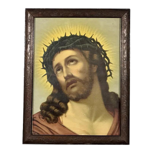 Antique Framed Chromolithograph Ecce Homo Crown of Thorns after Fridolin Leiber
