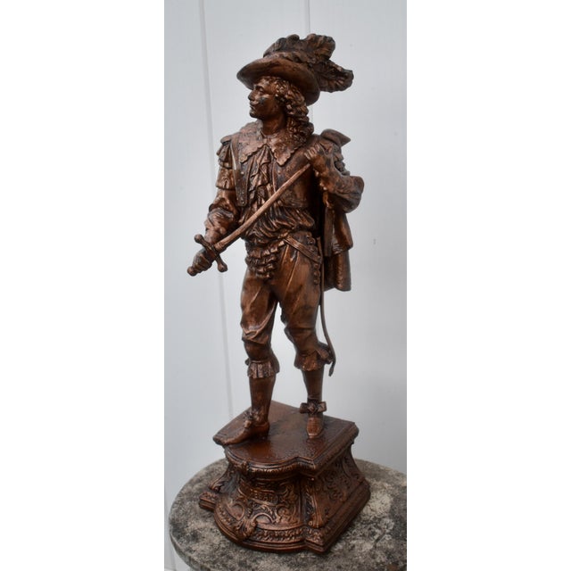 Antique Victorian Spelter Statue Don Cesar Cavalier Musketeer For Sale - Image 12 of 18