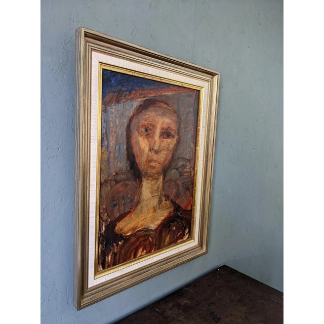 Brown Mid-Century Modern "Portrait in Sepia" Swedish Figure Portrait Oil Painting, Framed For Sale - Image 8 of 11