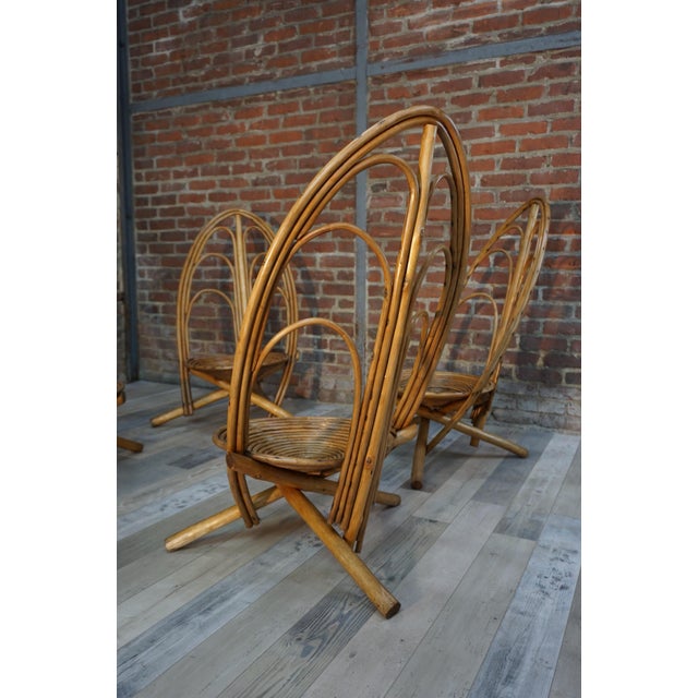 Mid-Century Modern Sculptural Rattan and Wood Lounge Chairs, 1960s, Set of 4 For Sale - Image 3 of 8