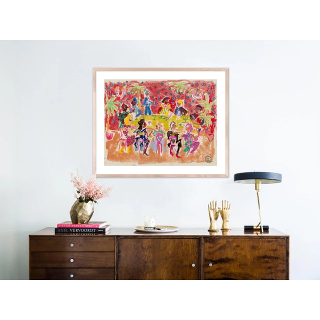 Contemporary At a Dinner Party by Happy Menocal in Natural Maple Frame, Medium Art Print For Sale - Image 3 of 4