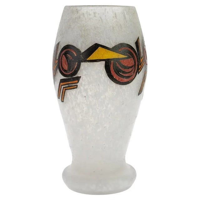 Legras Frosted Glass French Art Deco Cubist Vase