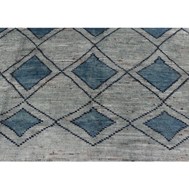 Celadon Modern Design Tribal Rug by Keivan Woven Arts With Diamond Pattern For Sale - Image 8 of 12
