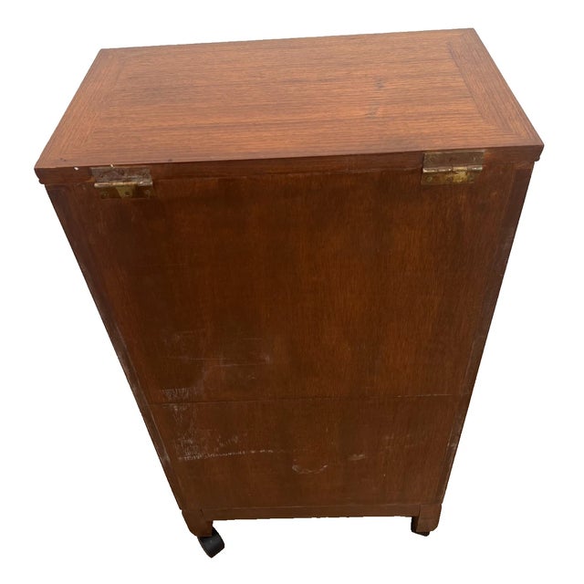 1970s Mid Century Chinese Cabinet, Silverware Storage, Three Drawer's Hand Carved For Sale - Image 12 of 17