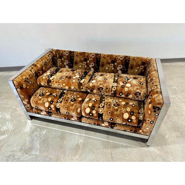 Metal 1960s Mid Century Modern Selig Loveseat in Jack Lenor Larsen Primavera Upholstery For Sale - Image 7 of 10