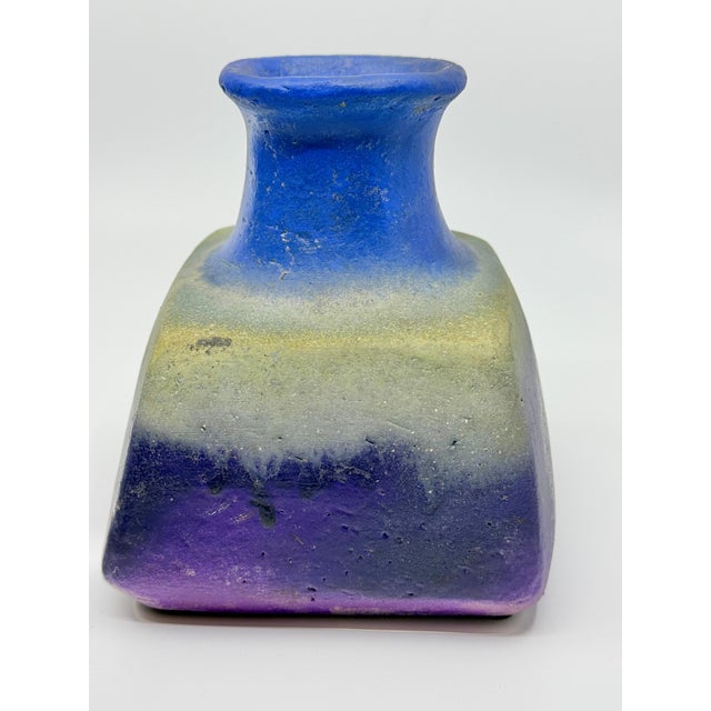 Beautiful Blue Drip Glazed Fantoni Square Fantoni Vase For Sale - Image 11 of 14
