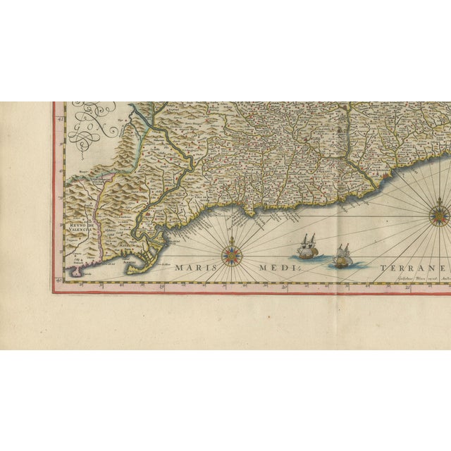 Catalonia Map with Barcelona and Mediterranean Coast from Blaeu, 1642 For Sale - Image 5 of 14