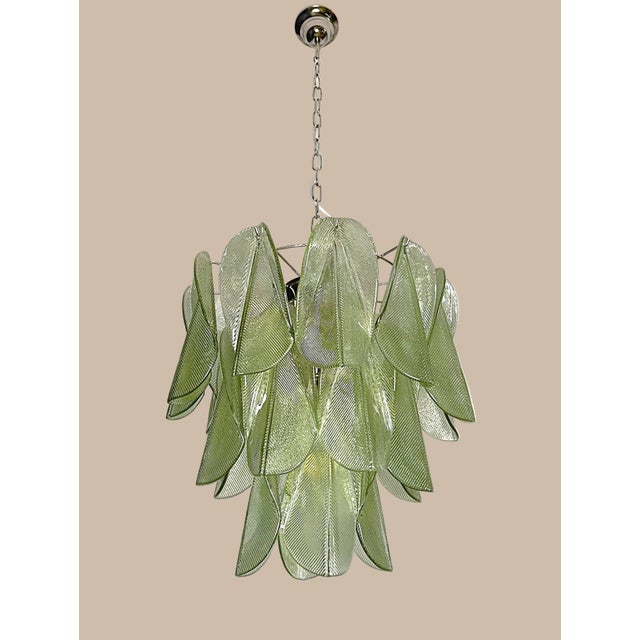 Mid-Century Modern Italian Murano Chandelier | Mazzega Style |23 Green Glass "Rondini" Elements For Sale - Image 3 of 5