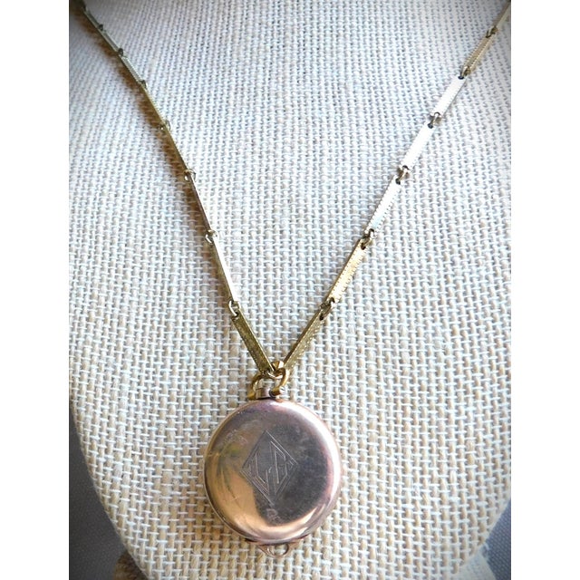 1920s Antique Art Deco 10k Gold Plate Etched Watch Locket Necklace on Chain For Sale - Image 5 of 12