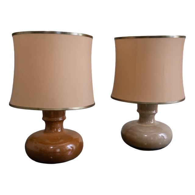 Glazed Ceramic Table Lamps, 1970s, Set of 2 For Sale