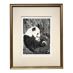 Vintage Expressionist Etching Original Print "Panda's" by Sylvia T. Gavurin