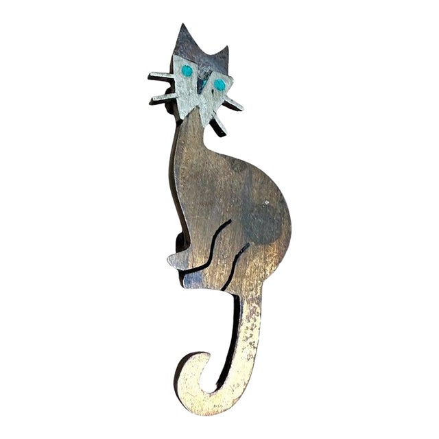 1950s Mixed Metal Cat Pin Chato Castillo Taxco For Sale