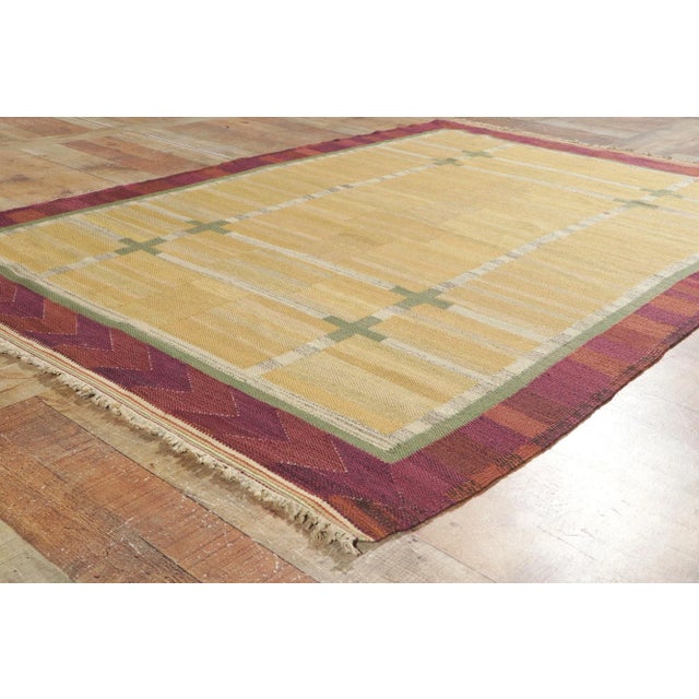Textile Mid 20th Century Vintage Swedish Kilim Rollakan Rug, 4'7 X 6'9 For Sale - Image 7 of 10